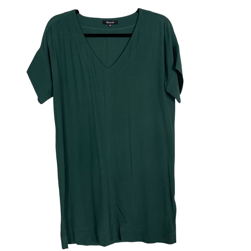 Madewell 2XS XXSmall Emerald Green Novel Dress VNeck Short Sleeve Shift Mini